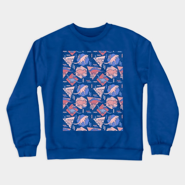 Nineties Dinosaurs Pattern Serenity Rose Quartz Version Crewneck Sweatshirt by chobopop
